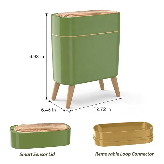 suyika Automatic Trash Can, 2.6 Gallon/10L Bathroom Trash Can with Lid - Wood Grain Lid and Legs, Touchless Waterproof Garbage Bin for Bedroom, Bathroom, Office, Living Room