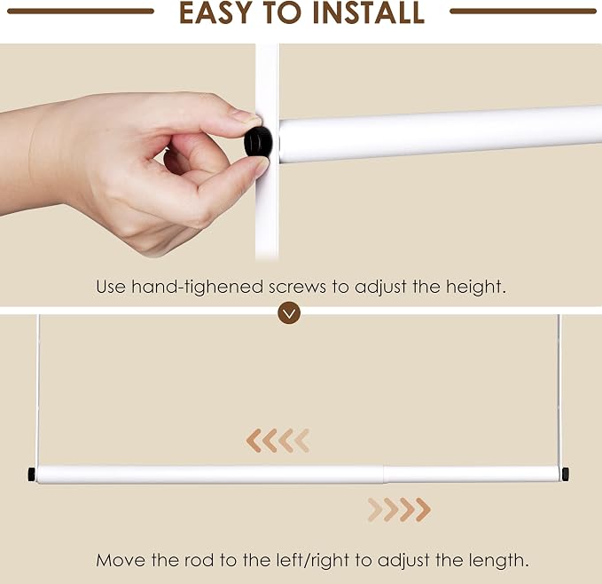 Closet Rod Extenders - White Adjustable Closet Hanging Bar, Width & Height Expandable Clothes Rod, Space-Saving Closet Organizer for Hanging Clothes, Easy Installation, 2 Packs