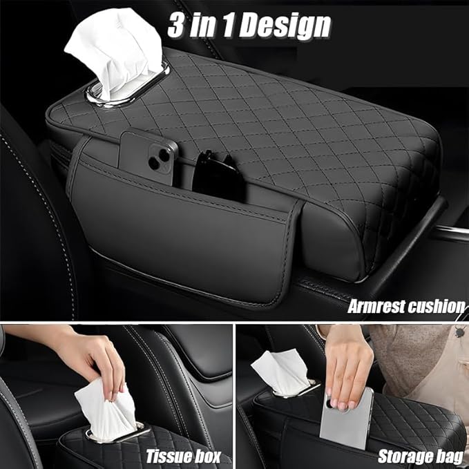 Car Armrest Cushion for Mercedes Benz GLS 320 350d 400d 450 550 580 600/AMG 63, 3 in 1 Center Console Pad with Storage Bags,Tissue Box, Memory Foam Auto Armrest Storage Box Protector