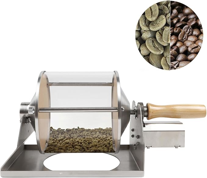 Gas Coffee Bean Roaster, Small Household Gas Stove Coffee Bean Roasting Machine Coffee Roasting Machine Set by Kitchen Stove 400 Grams with Funnel & Power Adapter L38 x W 21 x H 21.5 Cm