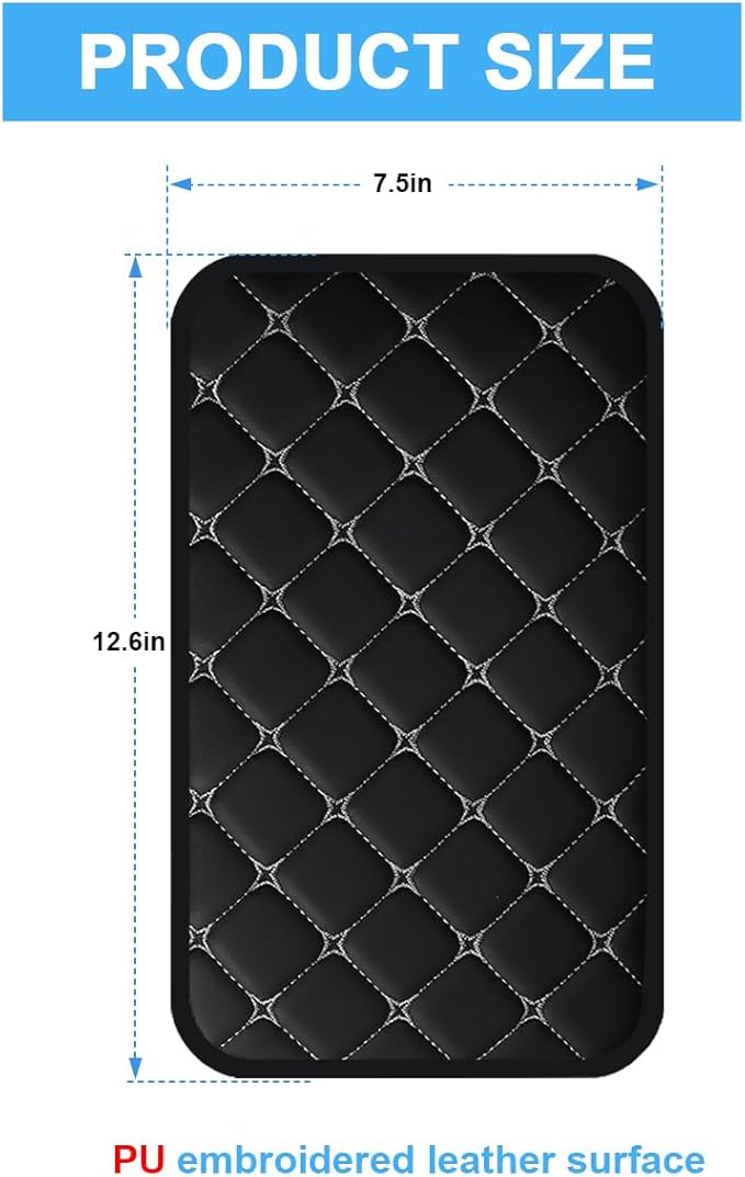 Car Center Console Cushion Pad, PU Leather Vehicle Armrest Cover Protector, Anti-Scratch Automotive Interior Arm Rest Seat Box Mat Accessories, Universal for SUV Sedan Truck (Black/Gray)