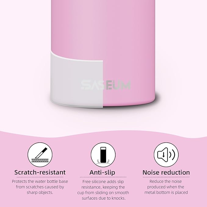 SASEUM Sport Water Bottle 18oz Stainless Steel Double Wall Vacuum Thermal Mug with Leak Proof Spout Lids, Wide Mouth Metal Insulated Water Jug for Gym and Travel（Pink）