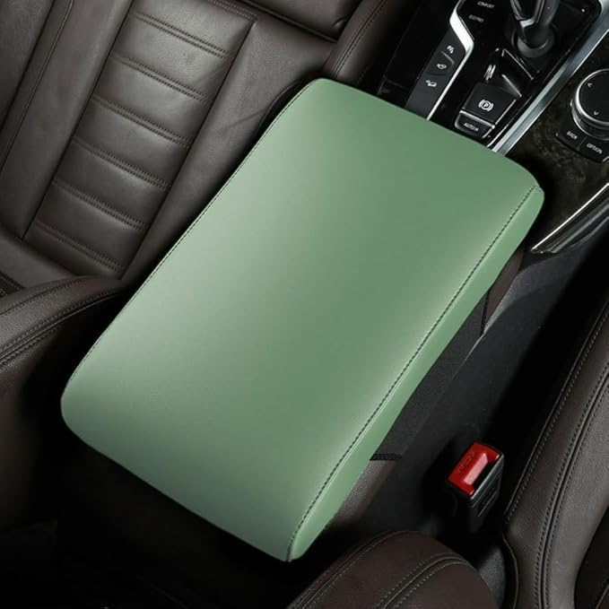 Car Center Console Cover Nappa Leather Memory Foam Armrest Box Seat Box Cushion Protector Pad Comfortable Height Increase Universal for Car Truck SUV (Glossy,Green)