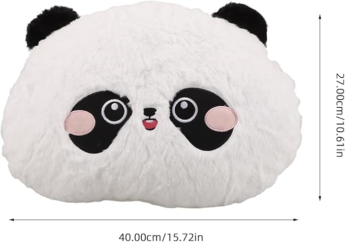 NUOBESTY Panda Plush Lumbar Support Pillow for Car Seat and Office Chair, Round Embroidered Rabbit Fur Cartoon Cushion for Lower Back Comfort During Driving and Travel
