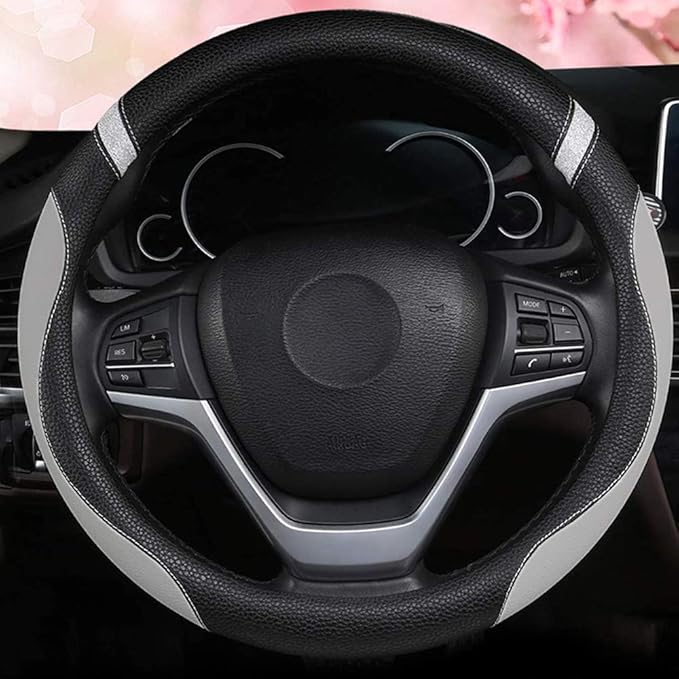 Steering Wheel Cover for Men Women Leather Universal Steering Wheel Covers for Car 15inch (Gray)