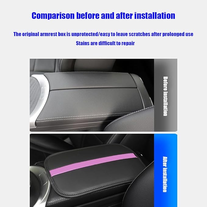 Car Armrest Seat Box Mat, PU Leather Center Console Cover, Universal Waterproof Car Interior Accessories, Arm Rest Box Protector Cushion Pad for Most Vehicle (Pink)