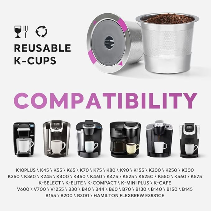 Stianless Steel Reusable K Cup Coffee Pods Compatible for K eurig 1.0 & 2.0 Coffee Maker Refillable K-eurig Coffee Filter with Replacement Rubber O-rings