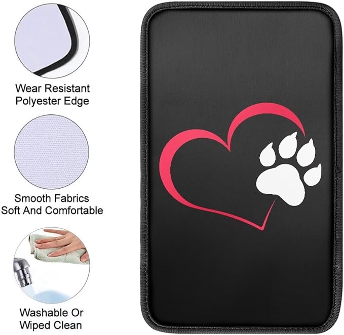 Mintutlipy Red Heart Dog Paw Car Center Console Cover Car Decoration Universal Durable Automotive Armrest Cushion Easy to Install
