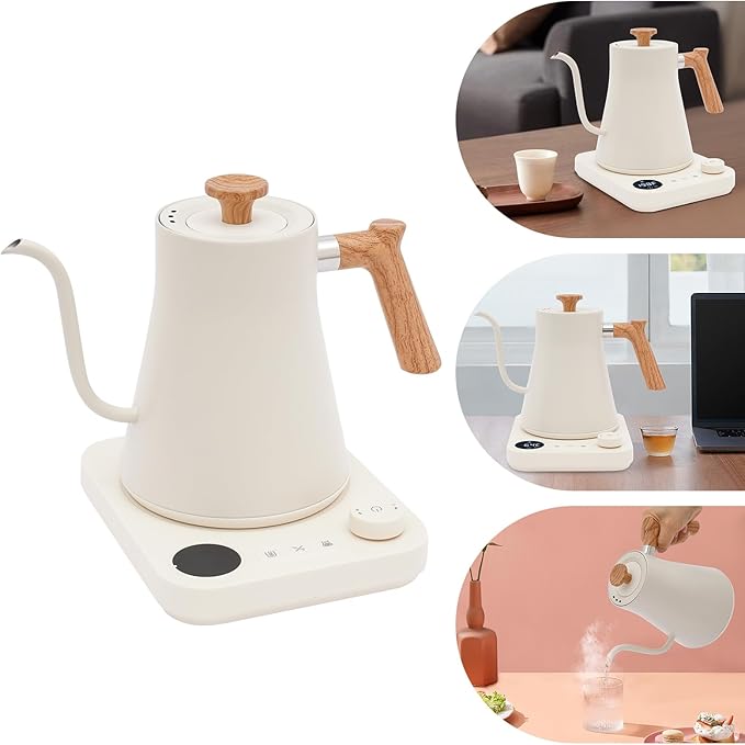 Electric Gooseneck Kettle,1200W Electric Tea Kettle With Stainless Steel Inner Lcd Screen Timing Constant Temperature Control Quick Heating Water Boiler For Coffee Tea Brewing (white)