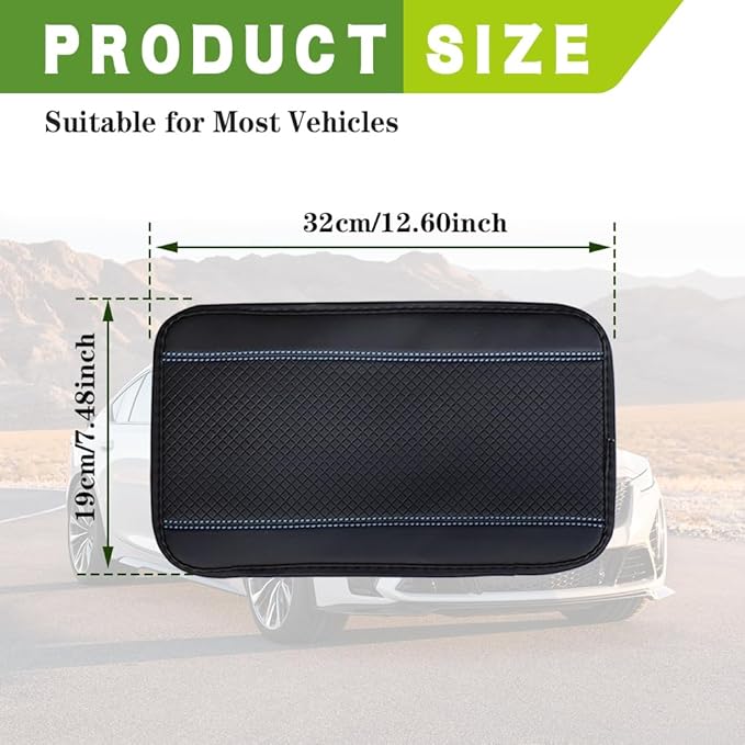 Car Center Console Armrest Pad, 12.6X 7.2 Inch PU Leather Waterproof Auto Armrest Seat Box Cover Protector, Car Center Console Cover, Universal Car Interior Accessories for Cars, Trucks, SUVs