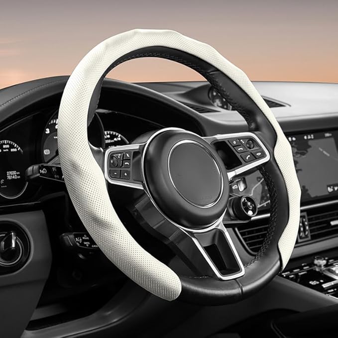 Universal Steering Wheel Cover, D-Type O-Type Design, All Season Car Accessory (Black)