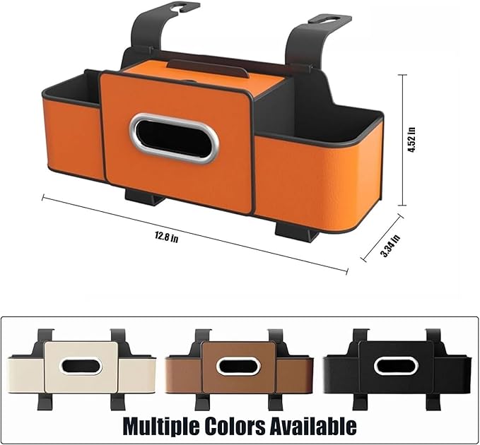 Car Organizers and Storage Box, 4 in 1 Multifunctional Car Organizer Back Seat with 2 Cup Holders & Tissue Box, Backseat Cars Organizer for Hold Phone, Snacks, Drinks, Handbag(Orange,1Pc)