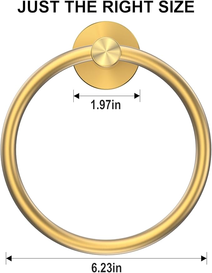 SetSail Towel Holder Screw-in Gold Towel Ring for Bathroom Wall Stainless Steel Hand Towel Holder for Bathroom, Kitchen Drill Hole