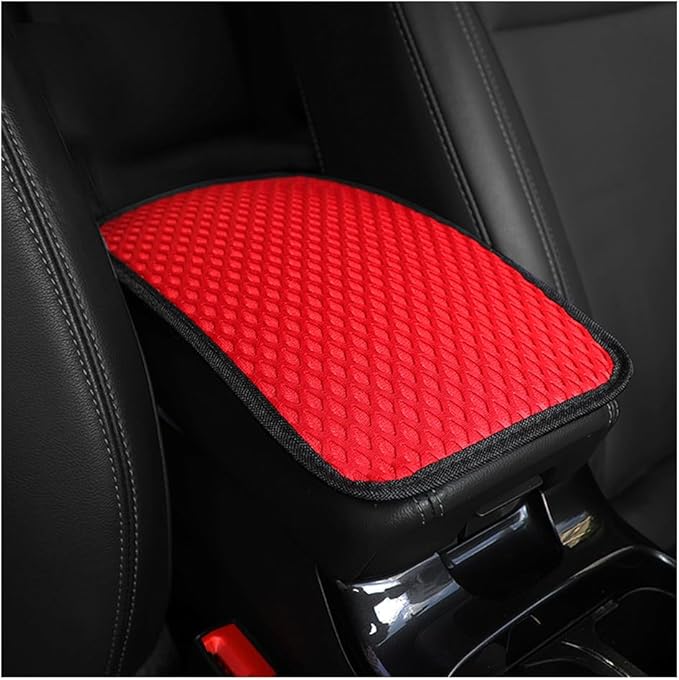 Car Center Console Cover, Anti-Slip Breathable All Seasons Automotive Mesh Armrest Box Pad Cover for Comfortable Support, Vehicle Interior Decor Universal for SUV, Truck, RV（Red）