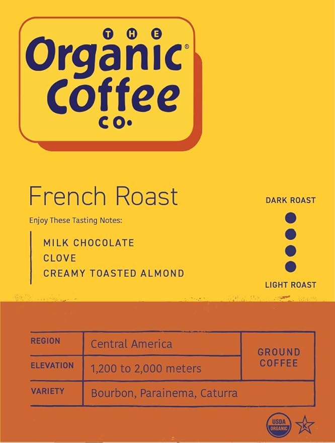 Organic Coffee Co. French Roast Ground Coffee 12 Ounce Dark Roast USDA Organic