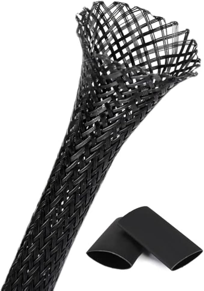 25ft - 1/2 Inch Cable Management Sleeve Protector,Wire Loom PET Expandable Wire Sleeving for Office TV Computer Home Theater Engine Bay Cord Organizer,Protect Cables from Pet Cat Dog Chewing,Black