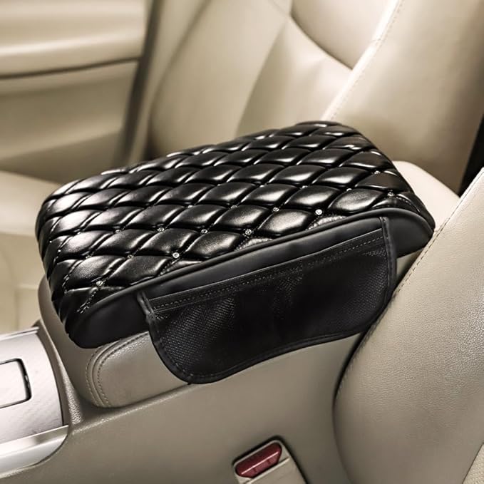 Memory Foam Car Armrest Cushion, Luxury Auto Center Console Arm Rest Cover for Car Bling Accessories Interior Center Consoles Organizers and Storage Box Handrest Pad Diamond Universal, Black