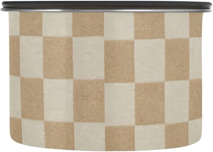 Checkered Beige Coffee Canister 30oz Stainless Steel Airtight Food Storage Container with Lid for Beans/Cereal Preserval