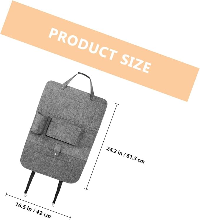 Car Backseat Hanging Storage Bag Felt Seat Organizer with Kick Protection Medium Gray Small Pouch for Vehicle Interior and Travel