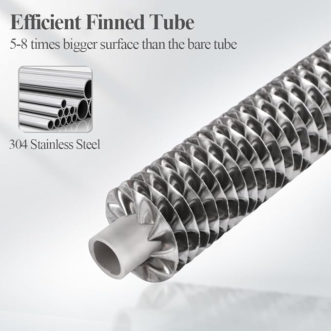 AB Side Arm Heat Exchanger 38" Double Wall Fin Heat Exchanger Fin-Enhanced Stainless Steel 304 3/4"FNPT Water Heater and 3/4" FNPT Cold Water 18,500 Btu/hr