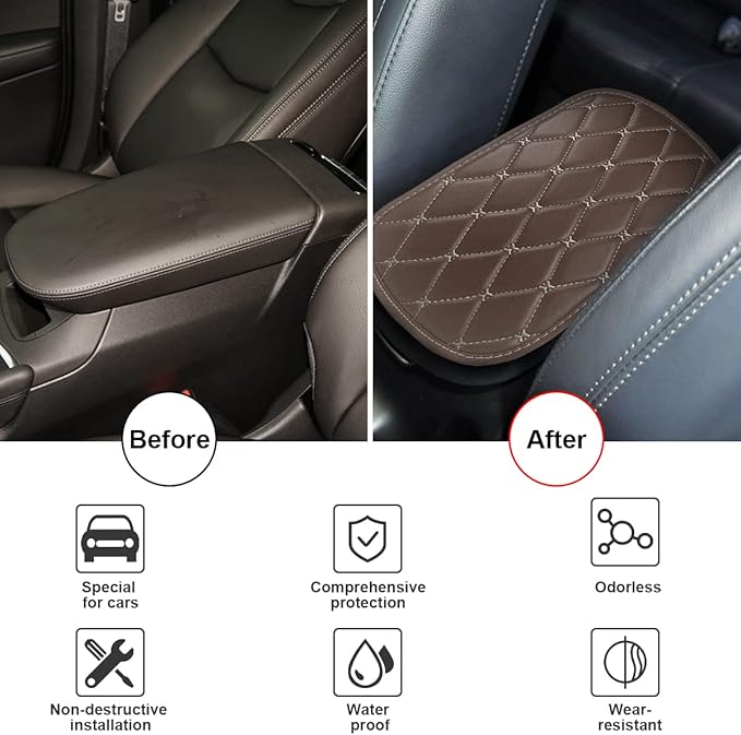 Auto Center Console Cushion Pad, Universal Waterproof Armrest Box Protection Pad/Cover Fit for Cars, Vehicles, SUVs, Comfort, Car Interior Accessories for Men Women (Brown/Beige)