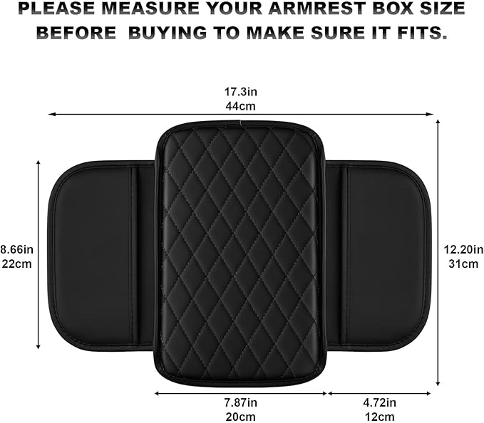 Upgraded Car Center Console Cover Fit for 4Runner Faux Leather Car Armrest Cover Cushion with 2 Storage Bags,Car Armrest Storage Box Interior Accessories(Black)