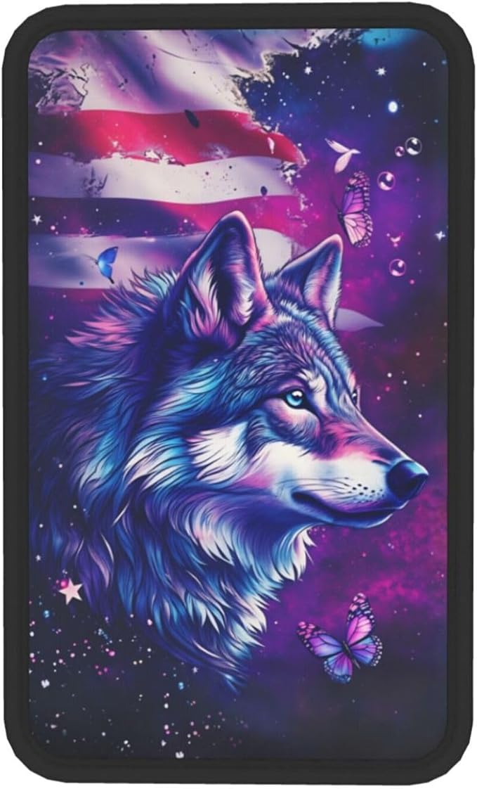 Universal Car Center Console Cushion Pad, Purple Wolf Flag Soft Waterproof Car Center Console Cover Auto Armrest Seat Box Cover Protector for Most Vehicle SUV Truck Car