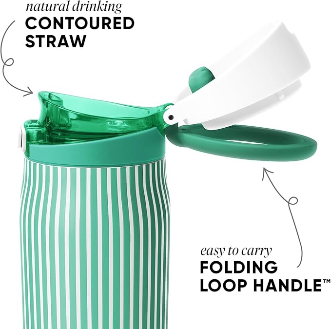 Simple Modern Mesa Loop Water Bottle with Covered Straw and Handle | 30oz Cup Holder Friendly Insulated Stainless Steel Bottles for Travel, Sports and School | Spearmint Stripes