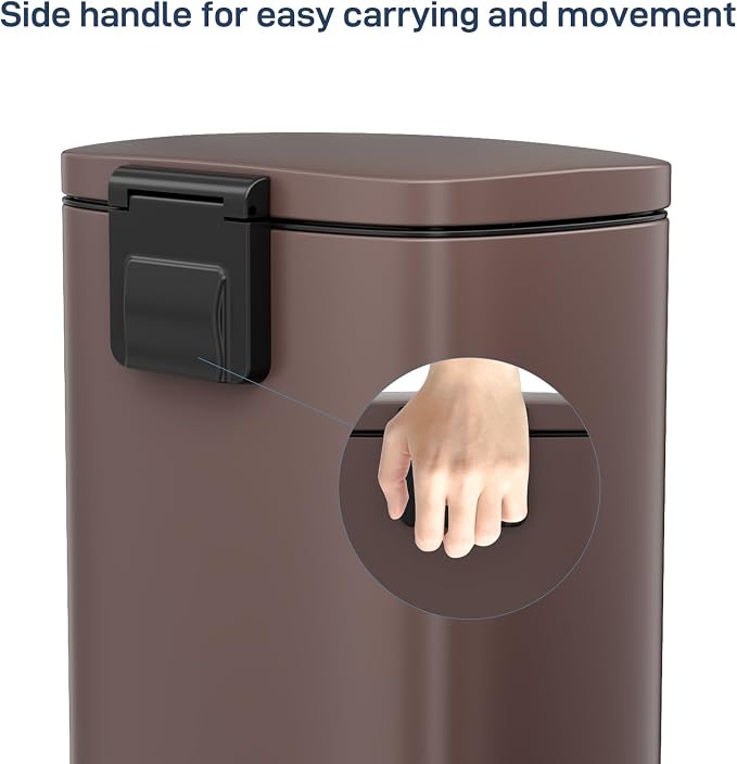 Arlopu 8 Gallon Step Trash Can, Stainless Steel Garbage Bin, Soft-Close Rubbish Bin with Removable Plastic Inner Bucket, Fingerprint-Proof, Lid Dustbin, Suit for Kitchen Home (Brown, 30L)