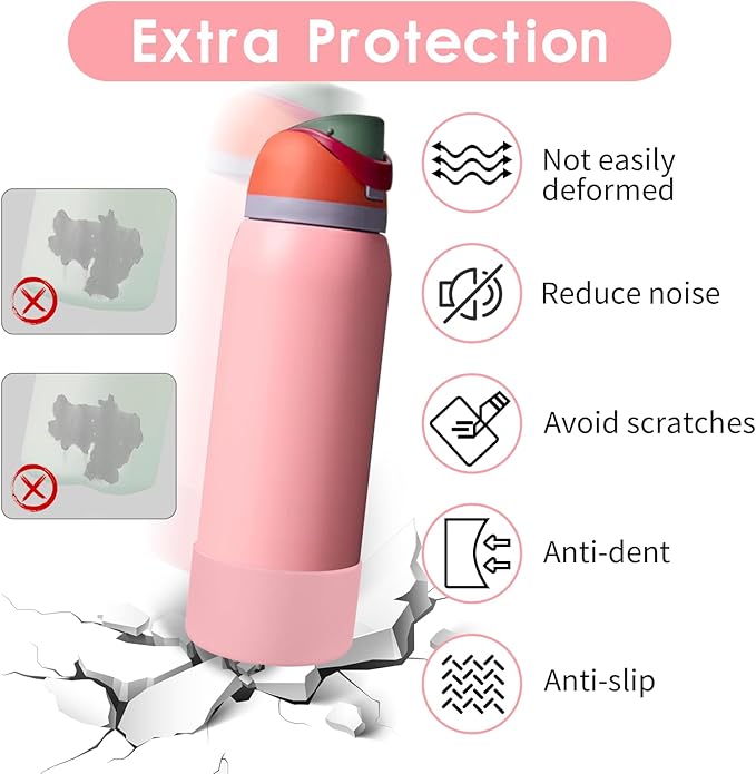 2PCS Silicone Water Bottle Boot, Compatible with Owala 24oz 32oz 40oz, Protective Anti-Scratch & Anti-Dent No Noise Sleeve Cover for FreeSip/Twist/Flip Water Bottles (Angel Food Cake, 32oz)