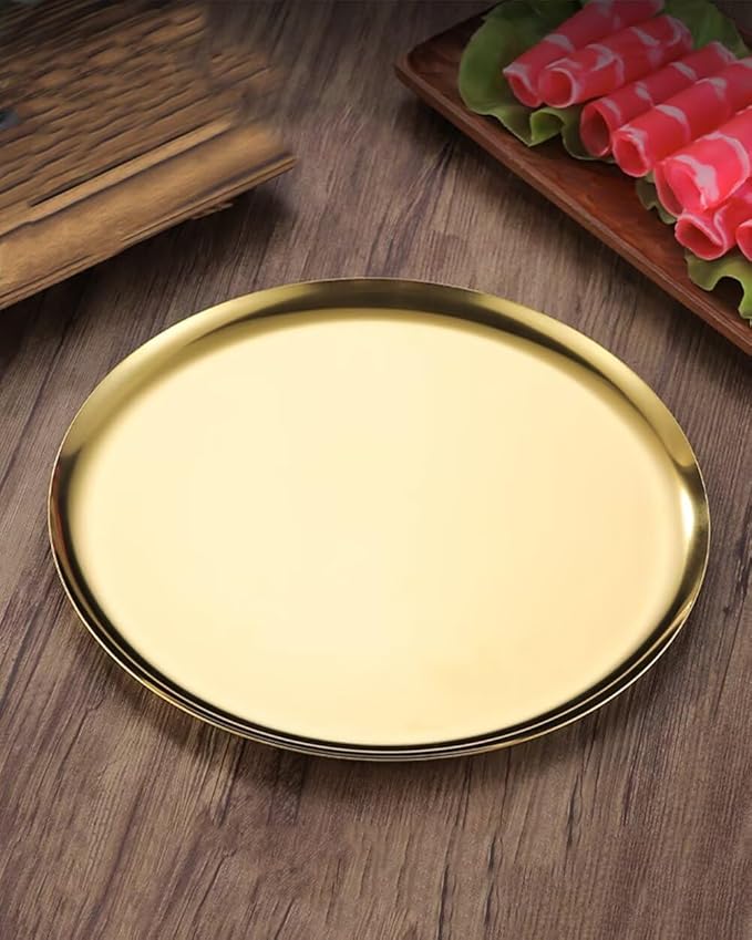 Serving Trays 11in Stainless Steel Decorative Tray Round Gold Tray for Kitchen Wedding Party Coffee Table