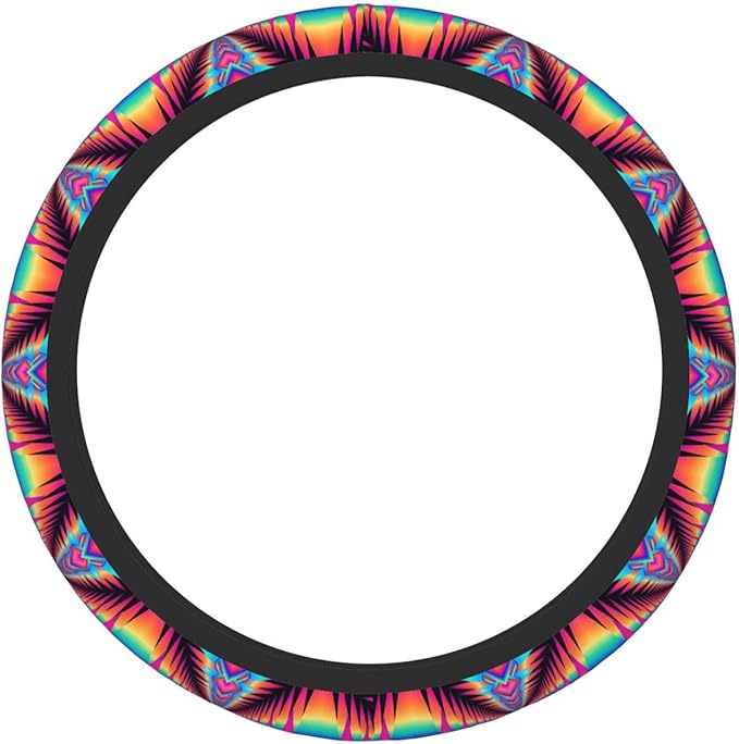Neoprene Steering Wheel Cover Colorful Psychedelic Kaleidoscope Pattern Car Steering Wheel Cover Universal Fit for Most Cars