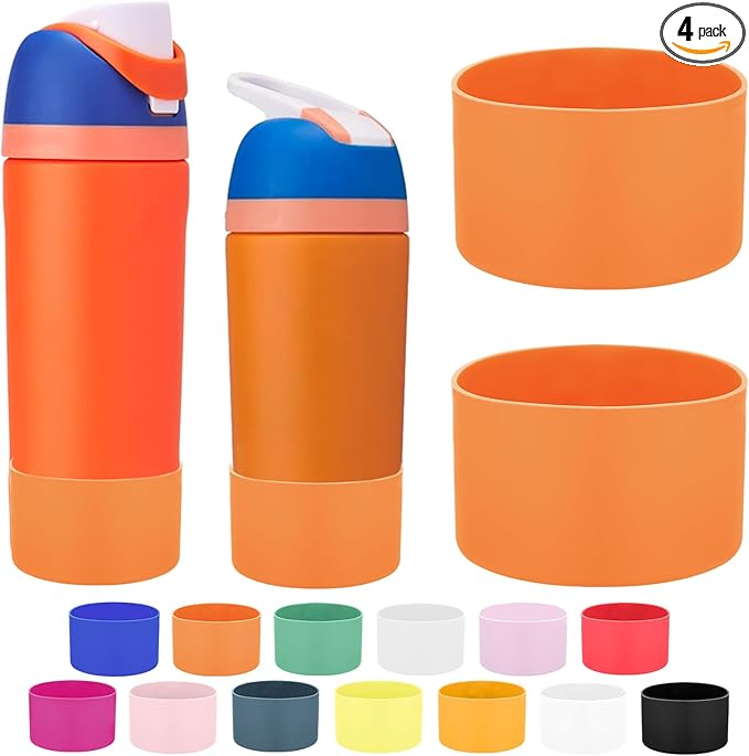 Mity rain 2PCS Protective Boot Compatible with Owala Kids Water Bottle 16 oz &14 oz, Silicone Boot Accessories for Owala Kids FreeSip 16oz & Flip 14oz (Orange)