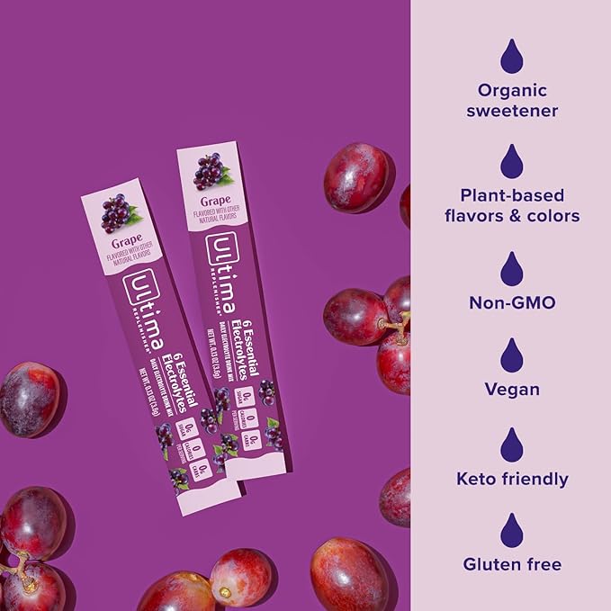 Ultima Replenisher Daily Electrolyte Powder – Grape, 20 Stickpacks – Zero Sugar Hydration Packets with 6 Electrolytes and Minerals – Sugar Free, Plant Based & Keto Friendly Drink Mix