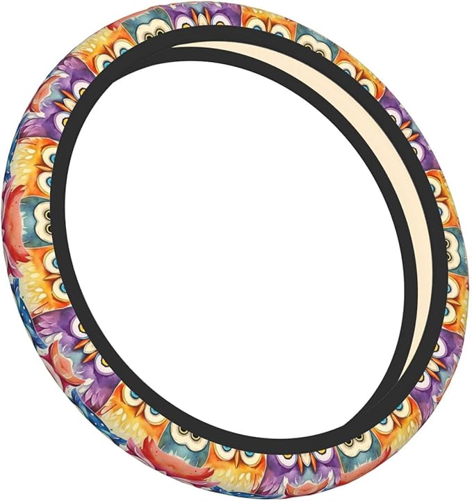 Colorful Owls Pattern Car Steering Wheel Cover, 15 Inch Steering Wheel Cover Stylish Decor for Most Cars