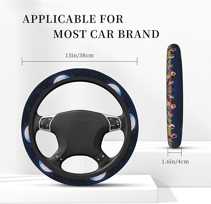 English Bulldog Digital Art Neoprene Steering Wheel Covers Women Men Car Accessories, Universal 15 Inch Fit Auto, Suvs, Truck