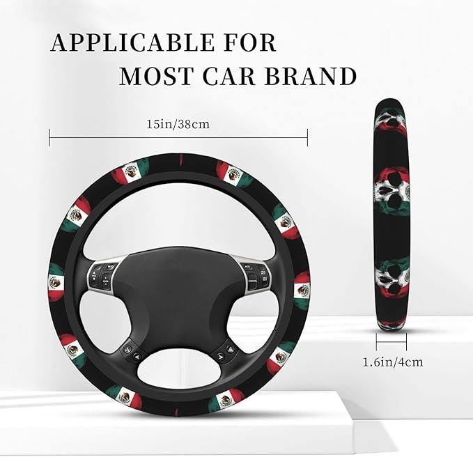 Neoprene Steering Wheel Cover Mexican Flag Skull Car Steering Wheel Cover Universal Fit for Most Cars