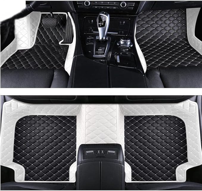 Custom Car Floor Mats Fit for 99% Sedan SUV Sports Car Full Coverage Pads Leather Floor Liners Mat Women Men (Black&White)