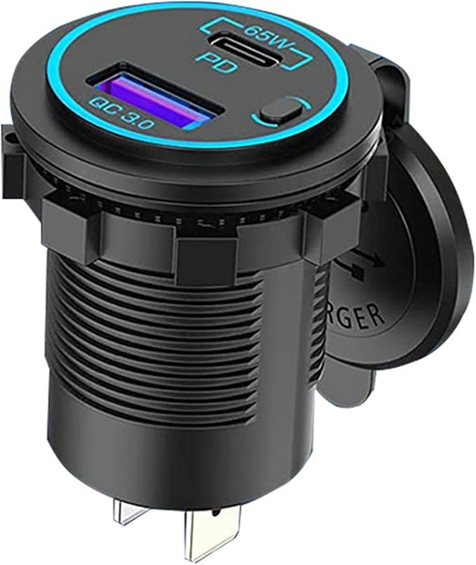 6X 65W PD 12V USB Outlet for Laptop USB C Car Charger Socket Multi Port Outlet Waterproof Adapter for Car Boat Truck