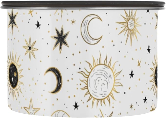 ALAZA Crescent Sun Moon Star Airtight Coffee Bean Canister 500ml Food Storage Containers with Lids For Gournd, Tea, Sugar, Flour, Rice, Cereal, Candy Cookie Jar