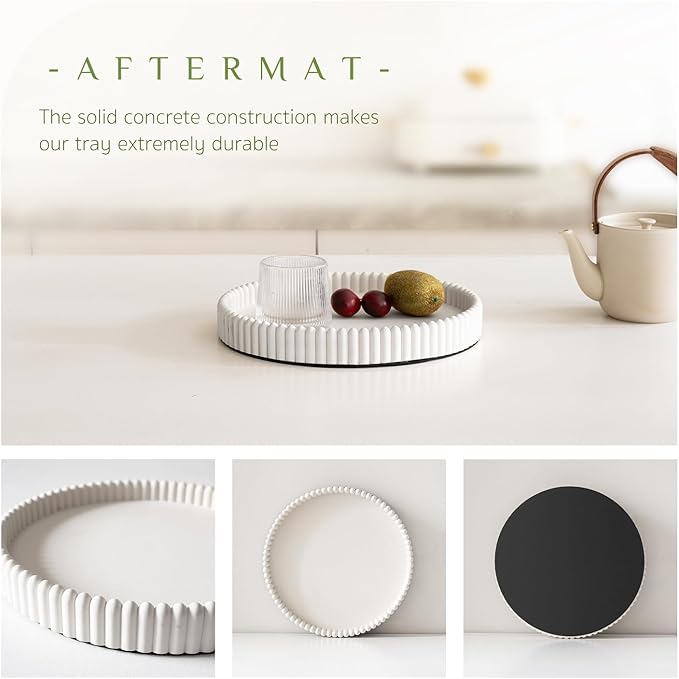 Coffee Table Tray, Home Decor Round Tray, Concrete White Coffee Table Decor Trays, Serving Decorative Trays for Dining Table