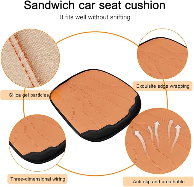 Car Seat Cushion Pad, Comfortable Foam Non-Slip Vehicle Front Seat Bottom Protector for Back Pain Relief, Breathable Automotive Chair Covers, Universal for SUV RV Truck (Orange)