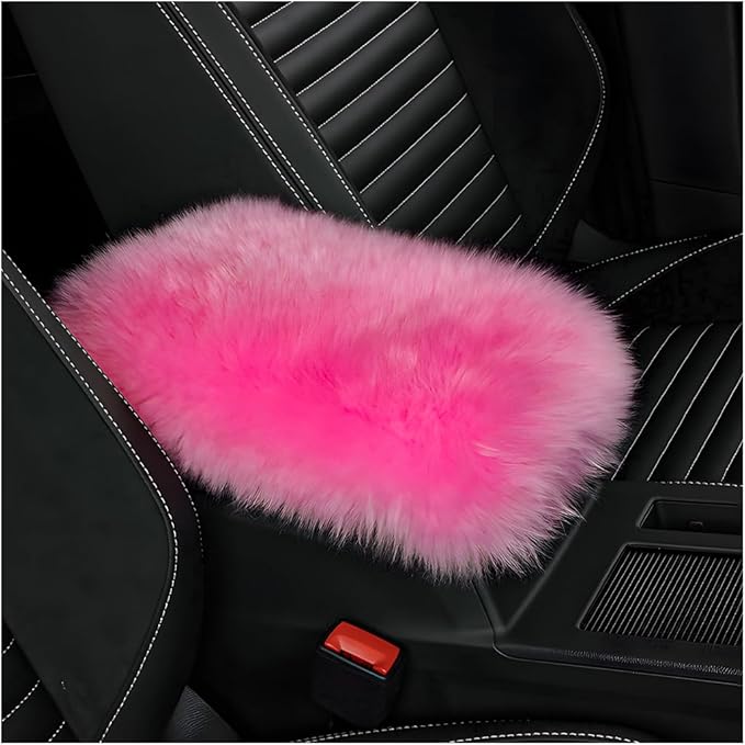 Car Center Console Cover Pad, Fluffy Middle Console Pad Armrest Seat Box Cover, Universal Furry Arm Rest Decoration Protector for Car Truck SUV, Interior Car Accessories (Dark Pink)