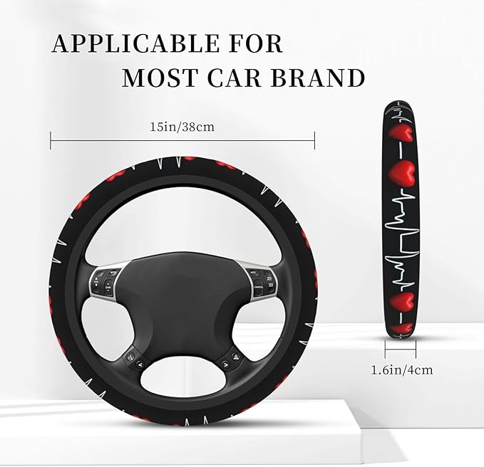 Red-Love-Trace Universal Fit Steering Wheel Cover for Car, Truck, and SUV, Durable Steering Wheel Protection