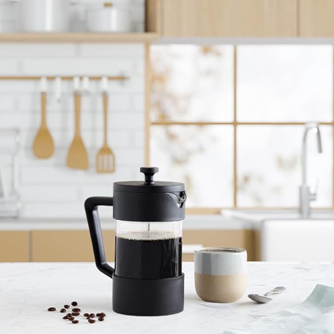 Oggi Borosilicate Glass French Press Coffee Maker (34oz)- 8 Cup Capacity, Coffee Press, Single Serve Coffee Maker, Stainless Steel Lid & Plunger, Make Great Coffee Gifts