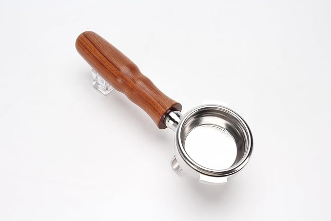 DIBTSA 58mm Espresso Portafilter Compatible with Nuova Simonelli,Double Spouts 2 Ears, with Stainless Steel Head and Filter Basket and Wood Handle