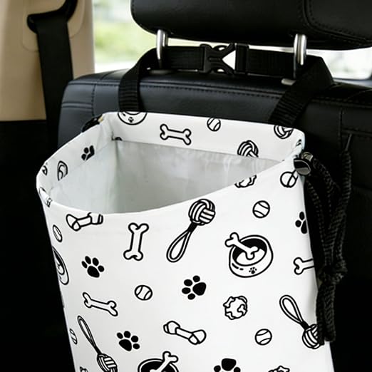 Cute Dog Toy Paw Prints Car Trash Bag - Waterproof Car Trash Bag Hanging Leakproof Car Garbage Bag - Washable Reusable Trash Bag For Car Interior Hanging Organizer Storage Vehicle Travelling Camping