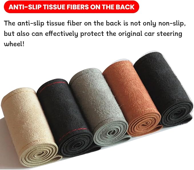 Car Steering Wheel Cover, DIY Sewing Steering Wheel Protector, Breathable Anti-Slip Microfiber Leather Stitch On Wrap, Universal for 14.5-15 Inches Most Cars SUVs and Trucks