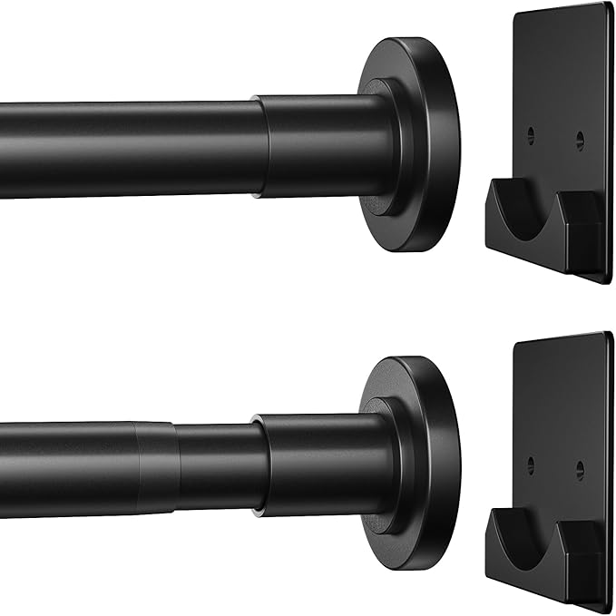 CorkLatta Matte Black Shower Curtain Rod,1 Inch Diameter Stainless Steel Adjustable Spring Tension Rods 32 to 68",with Holders,Anti-Slip,Curtain Rods No Drilling(1 Pack)
