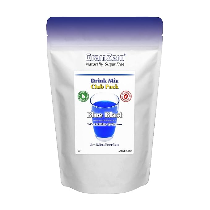 GramZero Blue Blast Zero Calorie Sugar Free Drink Mix, Great For Nutrition Club Loaded Teas, Stevia Sweetened